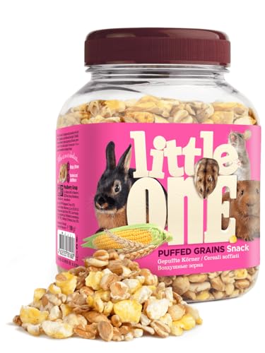 Little One Puffed Grains Snack | 100 g | Ergänzungsfutter für Nagetiere und Zwergkaninchen | Gepuffter Weizen, Gerste und Mais | Reduzierte Rohdichte der Körner von Little One