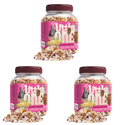 Little One Puffed Grains Snack | 3er Pack | 3 x 70 g | Ergänzungsfuttermittel für Nagetiere & Zwergkaninchen | Enthält gepufften Weizen, Gerste & Mais | Mit wertvollen Eiweißstoffen von Little One