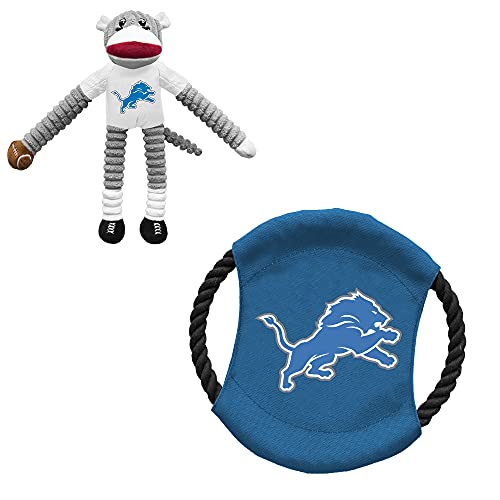 Littlearth NFL Detroit Lions Socke AFFE und Fliegende Scheibe Haustier-Spielzeug-Kombi-Set, Mannschaftsfarbe, Einheitsgröße von Little Earth Productions
