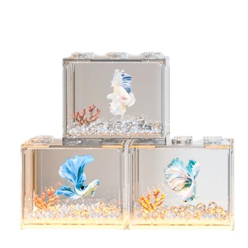 Littledropet Betta Aquarium-Schüssel, stapelbar, kleines Fischglas für temporären Raum, Acryl, transparent, für Garnelen, Moos, Kugeln, Behälter, 3 Packungen von Littledropet