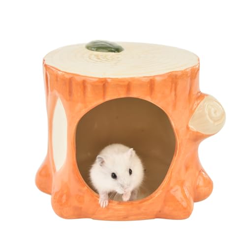 Littledropet Hamster-Keramik-Hütte, Stumpf, kühlendes Kleintierhaus und Lebensräume, Bett für goldene Hamster, Rennmäuse, Ratten, Hamsterkäfig-Zubehör (gelb, Länge: 15 cm) von Littledropet