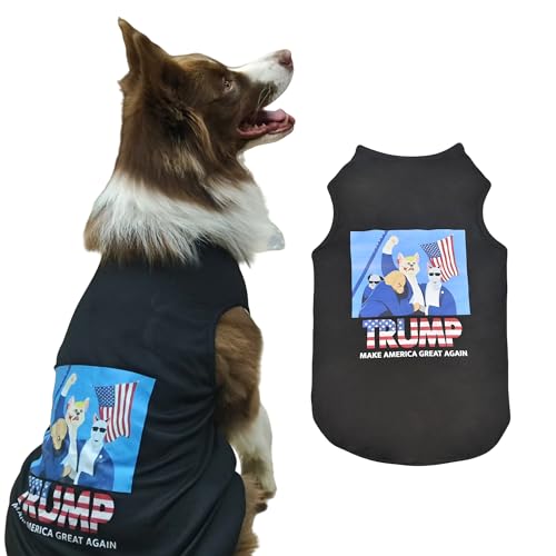 Littledropet Trump MAGA Hunde-Shirt, schwarzes Hunde-T-Shirt, Welpenkleidung, Weste für kleine, mittelgroße und große Hunde, Trump-Kostüm, Outfits für Labrador, Bulldogge, Yorkie (Schwarz, 4XL) von Littledropet