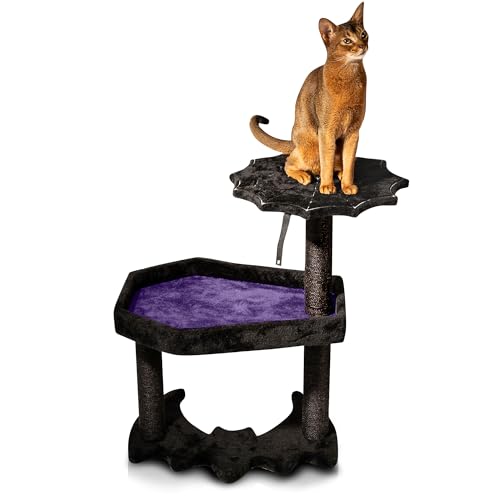 Gothic-Katzenbaum mit Sarg, Katzenbett und gruseligem Katzenspielzeug, gruseliger Katzenbaum für Halloween-Katze, groß, Schwarz und Lila von Littlesy