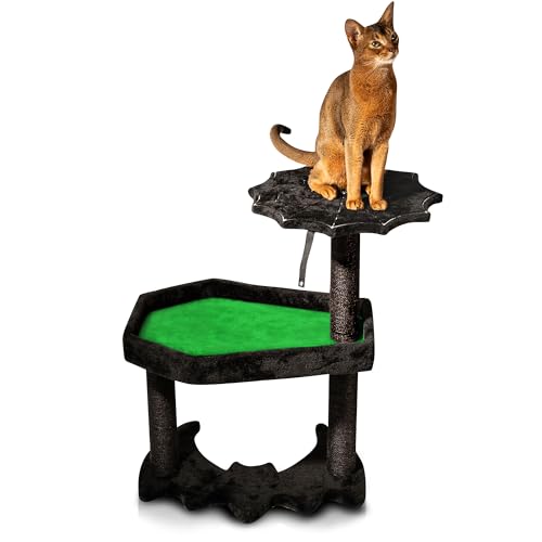 Gothic Katzenbaum mit Sarg Katzenbett, Gothic Katzenturm, Sarg Katzenbaum mit Sisal Kratzstämmen für Halloween Katze, Große Größe, Schwarz mit Grün Littlesy von Littlesy