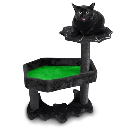 Gothic Katzenbaum mit Sarg Katzenbett, Gothic Katzenturm, Sarg Katzenbaum mit Sisal Kratzstämmen für Halloween Katze, Kleine Größe, Schwarz mit Grün Littlesy von Littlesy