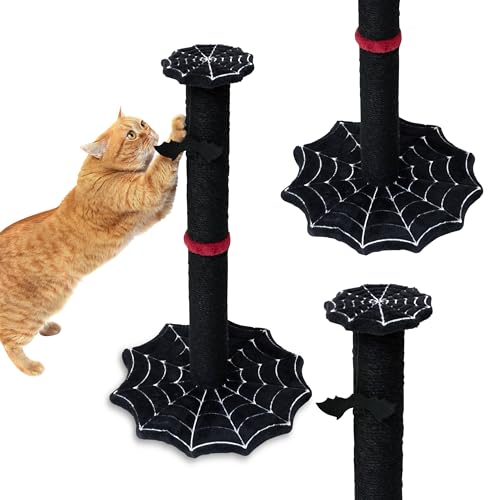 Gothic Katzenkratzbaum mit Spinnennetz Boden Fundament und Fledermaus Spielzeug, Halloween Katzenkratzer, Katzenkratzer für Indoor Katzen, Schwarz Katzenkratzer, Gruselige Katze Zubehör von Littlesy von Littlesy