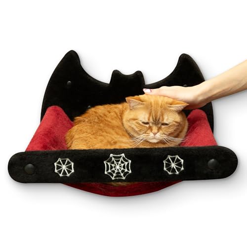 Littlesy Gothic Katzenwandhängematte mit Spinne Spielzeug - Hängendes Gothic Katzenbett - Bequeme Katzenhängematte für Wand für schwarze Katzen - Katzenwandstange zum Spielen und Schlafen - Goth Möbel von Littlesy