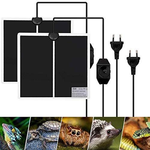 Liuer Heizmatte 5W, 2PCS Terrarium Heizmatten,Reptil Heizmatte,Einstellbar Reptile Wärmekissen mit Temperaturregelung Wärmematte für Reptilien Schildkröte Schlangen Eidechse Gecko Spinne von Liuer