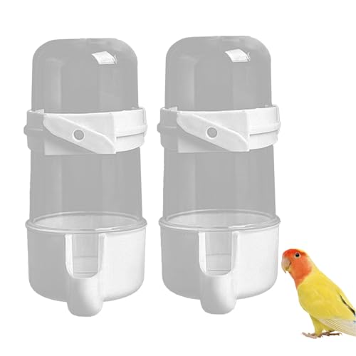 2 Stück Vogelwasserspender, Vogelwasserfutterspender aus Kunststoff, sauberer Vogelfutterbehälter, hängender Vogelkäfigfutterspender für Wellensittiche, 200 ml, Futterspender für Haustiere von Liummrcy