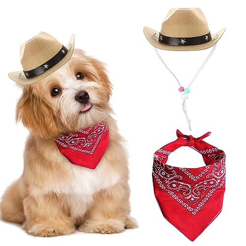 Halloween Deko,Hunde Halloween Kostüme, Hund Cowboy Kostüm 2PCS Hunde Cowboy Hut Bandana Schal westliches Haustier Halloween Accessoires für Puppy Kitten Cosplay Party Festival täglich tragen von Liummrcy