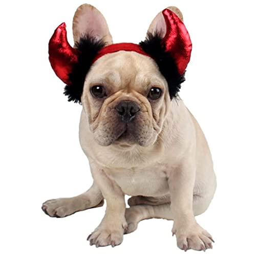 Halloween Haustierkostüm Dog Devil Horn Stirnband Katze Accessoires für Katze und kleine Hund, verstellbar, rot, Halloween von Liummrcy