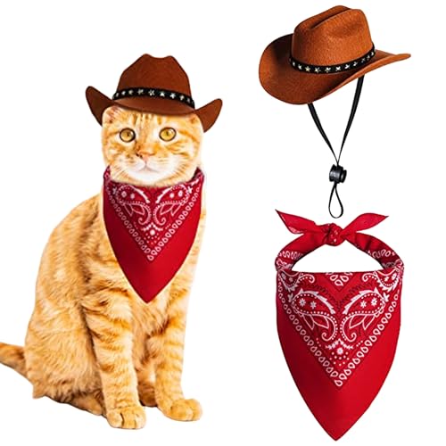 Hund Cowboy Kostüm 2PCS Hund Cowboyhut und Bandana Schal Western Haustier Halloween Kostüme Accessoires für Welpen Kätzchen Cosplay Party Festival täglich tragen, Halloween von Liummrcy