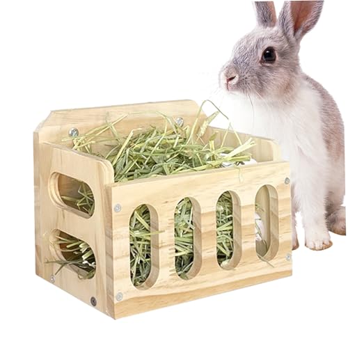 Kaninchen Heu Feeder Holz Kaninchen Heuregal, Hay Feeder Horizontal stehende Gras Fütterungsschelfspender für Meerschweinchen Haustier Häschen Chinchilla, Haustier Automatische Futterhäuschen von Liummrcy