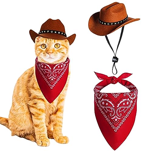 Katzenbekleidungszubehör, Hunde Cowboy Kostüm 2pcs Hund Cowboyhut und Bandana Schal Western Haustier Halloween Kostüme Accessoires für Puppy Kitten Cosplay Party Festival täglich tragen von Liummrcy