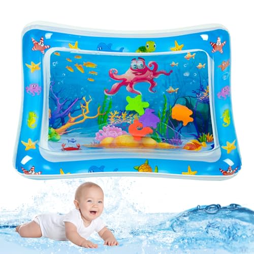 Liummrcy Aquarien-Spielmatten, Bodenturnmatten, aufblasbare Tummy Time-Matte, 27,2 x 19,7 Zoll, Katzen-Wasserspielmatte, verdickte PVC-Wassersensor-Spielmatte mit Meerestier-Wasserspielmatte von Liummrcy