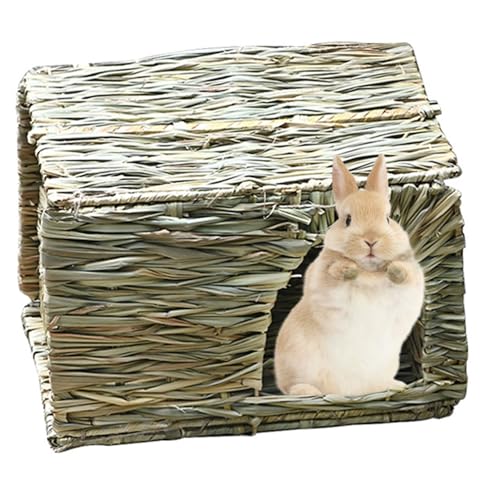 Liummrcy Bunny House Rabbit Cage Haustier Klapperhaus Rabbit Hamster Hedgehog Meerschweinchen handgefertigtes Stroh gewebter Kaninchennest (kleins, 30 x 20 x 20 cm), Haustier Habitat Dekor von Liummrcy