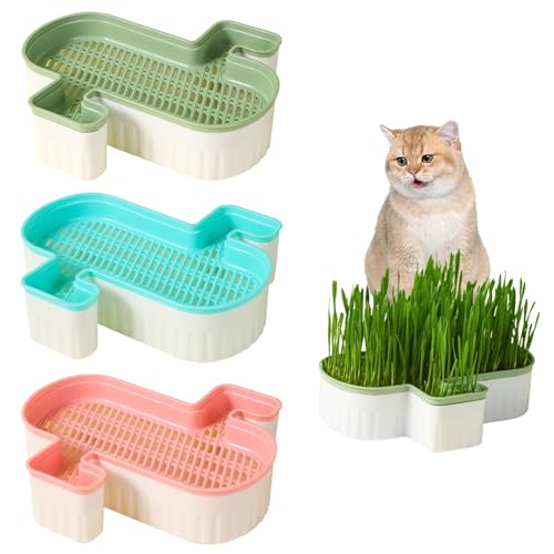 Liummrcy Cat Grass Pflanzer 3pcs Bodenfreies Katzengras Wachstum Kit doppelte abnehmbare Katzengrassamenschale PP Samen Sprouter Tablett Katze Grassbox für Hund Andere Haustier, Haustierkeimtabletts von Liummrcy