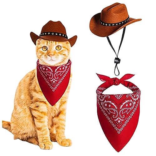 Liummrcy Hunde Cowboy Kostüm 2PCS Hund Cowboyhut und Bandana Schal Western Haustier Halloween Kostüme Accessoires für Welpen Kätzchen Cosplay Party Festival täglich tragen, Hundehut von Liummrcy