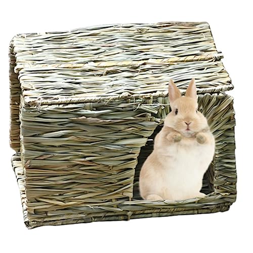 Liummrcy Katzenlebensräume Bettwäsche, Hasenhaus Kaninchen Käfig Haustier Klappe Haus Kaninchen Hamster Hedgehog Meerschweinchen handgefertigtem Stroh gewebtes Kaninchen Nest (klein, 30 x 20 x 20 cm) von Liummrcy