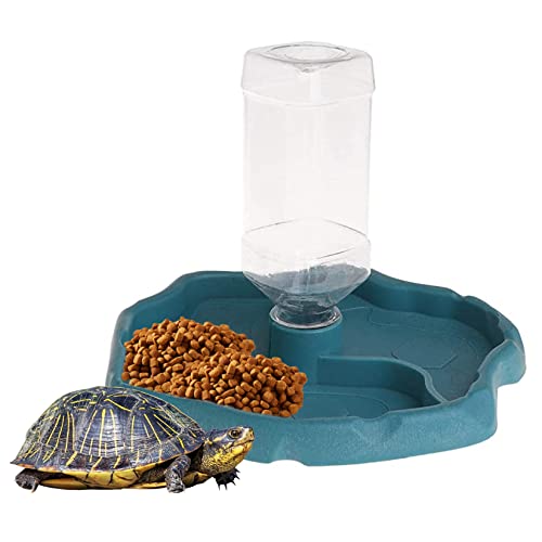 Liummrcy Schildkröte Wasserschale 2 in 1 Reptilien Wasserschale Reptile abnehmbare automatische Schildkröten Lebensmittelschüssel Spender Turtle Accessoires, Blau, Einsiedlerkrabben Wasserschale von Liummrcy