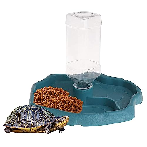 Liummrcy Terrariumszubehör, Schildkröte Wasserschale 2 in 1 Reptilien Wasserschale Reptile abnehmbare automatische Schildkröten -Lebensmittelschalen -Spender -Accessoires für Reptilien Haustier Blau von Liummrcy