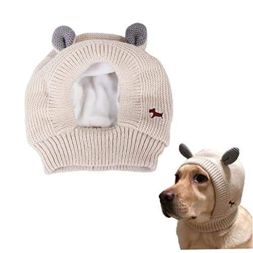 Liummrcy Winter Haustier Strickhut süße warme Hundekappe ruhige Ohren Muffs Lärmschutz Hut Beige, Haustierhüte von Liummrcy