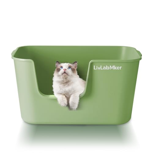 LivLab Mker Katzentoilette, 62,5 x 42,4 x 32,3 cm, hochseitige Katzentoilette, aus PP-Material, BPA-frei, Katzentoilette (Avocadogrün-A) von LivLab Mker