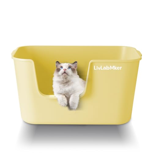 LivLab Mker Katzentoilette, 62,5 x 42,4 x 32,3 cm, hochseitige Katzentoilette, aus PP-Material, BPA-frei, Katzentoilette (Cremegelb-A) von LivLab Mker