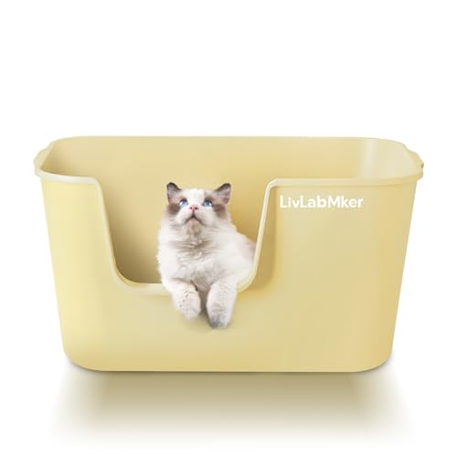 LivLab Mker Katzentoilette, 62,5 x 42,4 x 32,3 cm, hochseitige Katzentoilette, aus PP-Material, BPA-frei, Katzentoilette (Hellgelb-A) von LivLab Mker