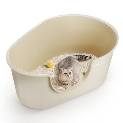 LivLab Extra große Katzentoilette – Spritzschutz-Katzentoilette, werkzeuglose Montage, Multi-Katzentoilette, Jumbo-Katzentoilette (hohe Seiten 62,5 cm L x 42,5 cm B x 32 H) (S-Beige) von LivLab