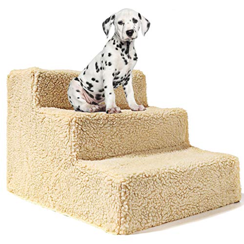 Livecitys Haustier-Hundetreppe, kleine Haustiere, Katzen, Hunde, 3 Stufen, Treppenrampe, Sofa, rutschfeste Kletterleiter mit Abdeckung, Gelb von Livecitys