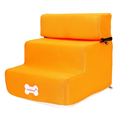 Livecitys Pet Steps Treppe, 3 Stufen Hunde Katzen Treppe, Abnehmbare Rampe Klettern Abnehmbare Bettleiter Haustier Spielzeug Für Hunde Katzen Teppich Stufen Treppe Orange von Livecitys