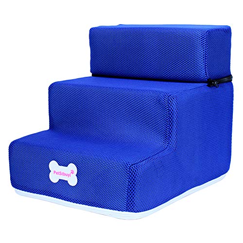 Livecitys Pet Steps Treppe, 3 Stufen Hunde Katzen Treppe, Abnehmbare Rampe Klettern Abnehmbare Bettleiter Haustier Spielzeug Für Hunde Katzen Teppich Stufen Treppe Tiefes Blau von Livecitys