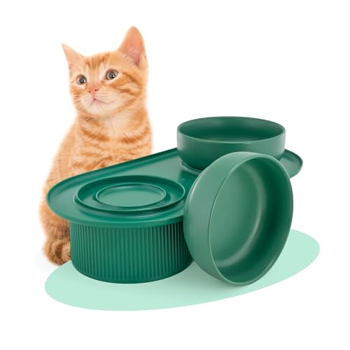 3-teiliges Set/Doppelfressnapf, Keramikschüssel, Trinknapf, Fressnapf, Doppelfressnapf, Katzennapf, Futternapf, Hundenapf, Fressnapf Katze aus Keramik, Fressnapf Hund, Futterschüssel Hund von Livia´s World of Pets