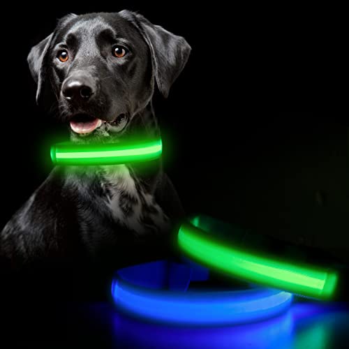 Livired 2Stk LED Leuchthalsband Hund, Aufladbar Hundehalsband Leuchtend, Hunde Halsband Mit 3 Beleuchtungsmodi für Hunde und Katzen (Grün & Blau) - M von Livired