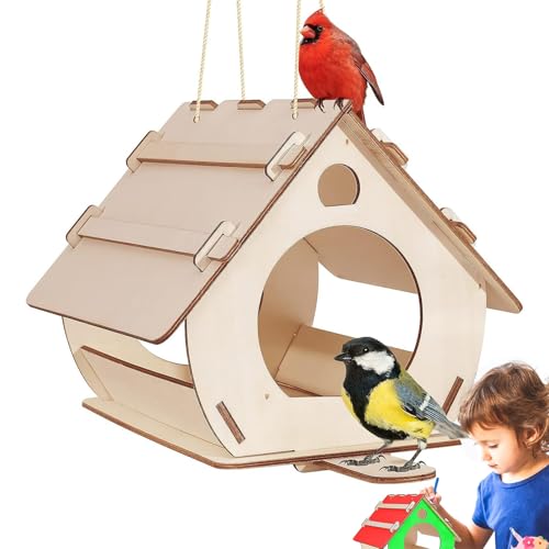 Liwein Vogelfutterhaus Holz Zum Aufhängen, Vogelhaus Zum Bemalen,Vogelfutterspender Für Kleinvögel,Nistkästen Vogelhäuser Eichhörnchen futterhaus Futterhaus Für vögel Hängend (Large) von Liwein