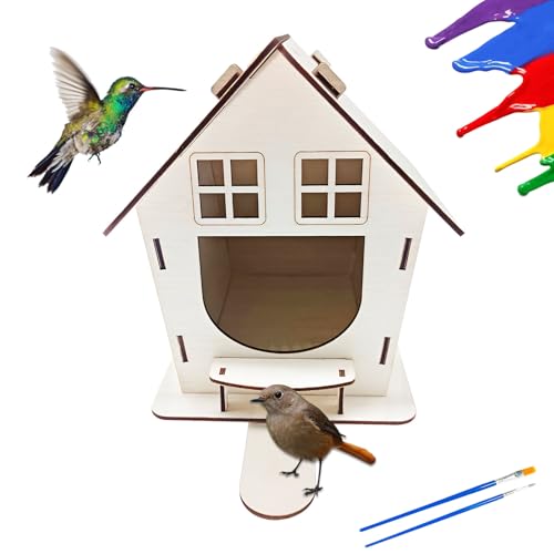 Liwein Vogelfutterhaus Holz Zum Aufhängen, Vogelhaus Zum Bemalen,Vogelfutterspender Für Kleinvögel,Nistkästen Vogelhäuser Eichhörnchen futterhaus Futterhaus Für vögel Hängend (Smile B) von Liwein