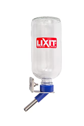 Lixit Glas-Wasserflaschen für Kaninchen, Frettchen, kleine Vögel, Meerschweinchen, Ratten, Hamster und andere Haustiere (473 ml, robuste Halterung) von Lixit