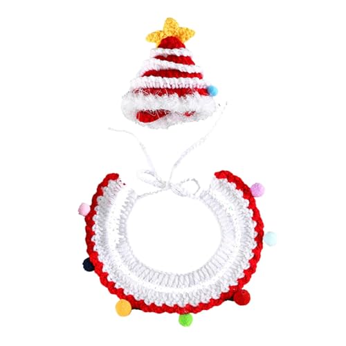 Lmaisdh Haustier-Weihnachtshalsband und -mütze, gestrickter Weihnachtshut, verstellbares Seil-Design, Hunde-Weihnachtskostüm, Anzug für Schnauzer, Bichon Frisé, erwachsene Katzen, kleine Hunde, von Lmaisdh