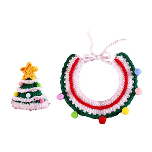 Lmaisdh Haustier-Weihnachtshalsband und -mütze – Weihnachtsmütze für Katzen, Strickkragen, verstellbares Seil-Design, Hundekostüm für Schnauzer, Bichon Frisé, erwachsene Katzen, kleine Hunde, von Lmaisdh