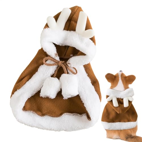 Lmaisdh Katzen-Umhang, Weihnachts-Outfit, lustige Elch-Hundekleidung, Hundeumhang, Haustier-Plüsch-Elchumhang für Hunde, Katzen, Kaninchen, Rassen von Lmaisdh