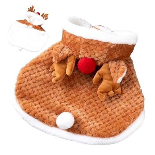 Lmaisdh Weihnachtliches Hundekostüm, lustiger warmer Katzenumhang mit Hut, Winterfest, Rentiermäntel für Katzen, mittelgroße Hunde von Lmaisdh