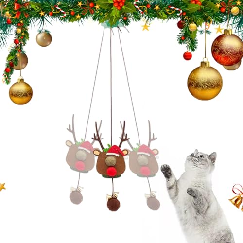 Lmaisdh Weihnachts-Katzenminze, einziehbares Federspielzeug, 2 m elastisches Seil, interaktives Spielzeug für Kätzchen, lustige Übung, Indoor-Katzen von Lmaisdh