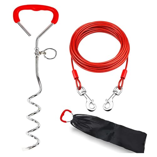 Lmzzdld Hunde-Anleinkabel und Pfahl Rot Stahl+PVC 16 Ft Außenhundeleine Kabelkette für Hunde Bis zu 125 Pfund von Lmzzdld