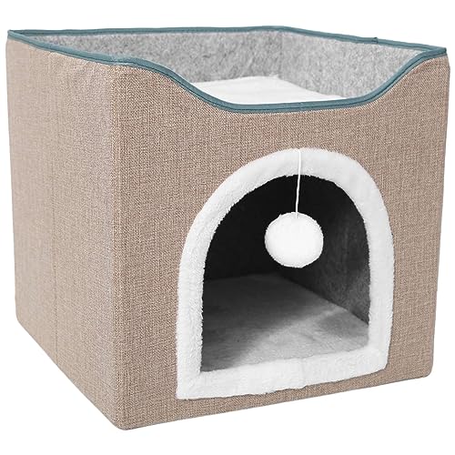 Lnfxkvva Katzenbetten für Indoor-Katzen - Große Katzenhöhle für Haustier Katzenhaus mit Kugelaufhängung und Kratzpad, Faltbare Katze im Gebrauch waschbar von Lnfxkvva