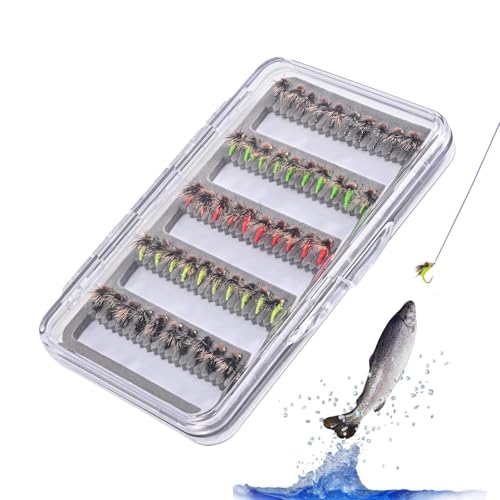 Lnhgh Fly Fishing Bait, Fly Fishing Lure Kit | 50x Salzwasserfischerei Köder mit Lagerhülle - Fly Hook für Forellenbass, Zubehör für Freizeitaktivitäten von Lnhgh