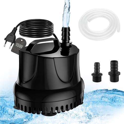 Lnicez Aquarium Pumpe 15W 800L/H Tauchpumpe Wasserpumpe Klein Ultra Leise Teichpumpe Mini Wasserpumpen Mit 1,5 m Kabel, 1 m Schlauch 2 Düsen Wasserpumpe für Aquarien, Teich, Hydrokultur,Brunnen von Lnicez