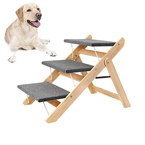 Haustiertreppe Aus Holz, Faltbare 2-in-1-Hundetreppe Und Rampe Mit 3 Ebenen, Perfekt Für Betten Und Autos, Tragbare Hunde-/Katzenleiter, Bis Zu 110 Pfund von Lnlscle