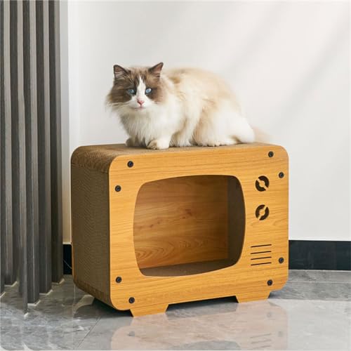 Katzenkratzhaus, Retro-TV-Katzenkrallen-Kratzbrett – Design mit abgerundeten Ecken, multifunktionales, kratzfestes Katzen-Klettergerüst, Bettspielzeug für den Innen- und Außenbereich von Lnlscle