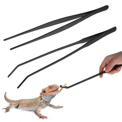 Lnngub 2 Stück Aquarium Pinzette Set, 25cm Gerade Pinzette und 27cm Gebogene Pinzette Set Lange Reptilien Futterpinzette aus Edelstahl Schützende Finger Pinzette für Reptilien, Wasserpflanze (Schwarz) von Lnngub